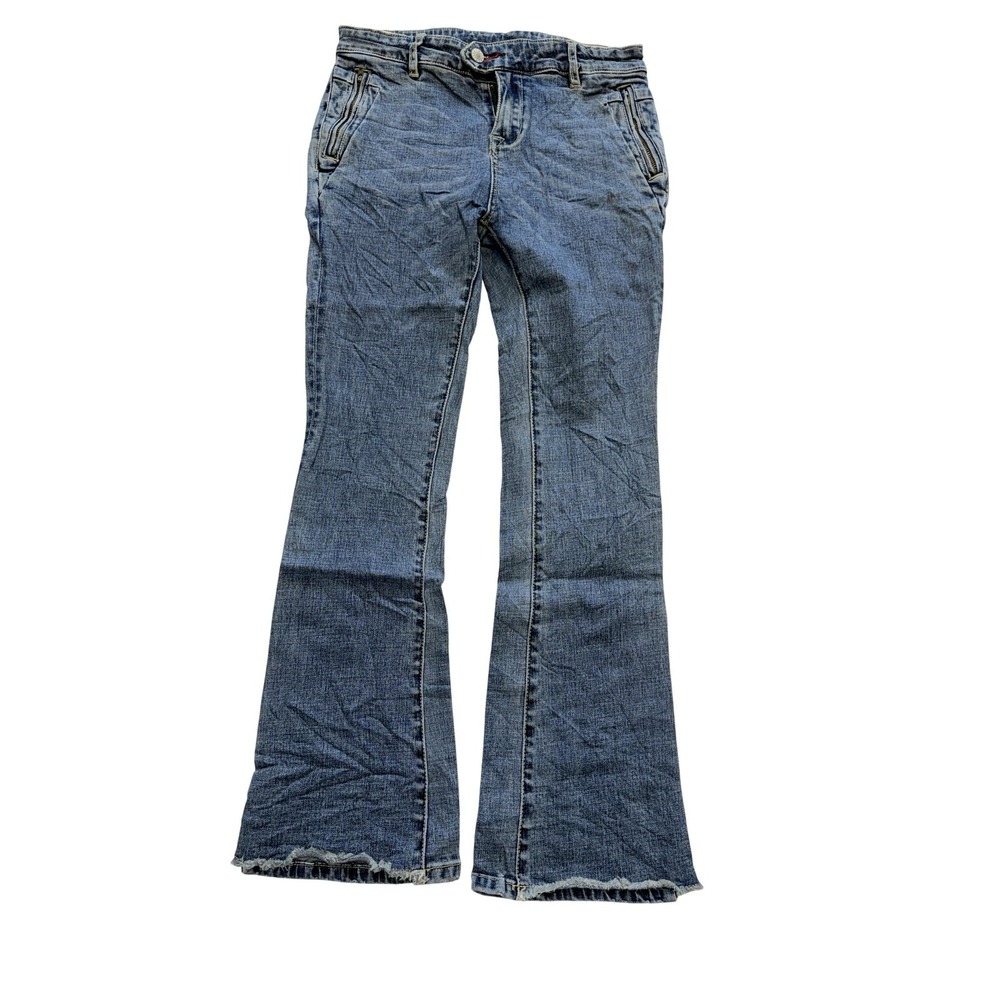 Rubin Jeans Womens M Blue Medium Wash Mid Rise Flare Distressed Denim 29x26